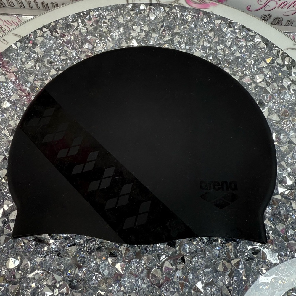 Arena swim cap stretchy pools lakes hair protection Black Silicone Swim Cap
